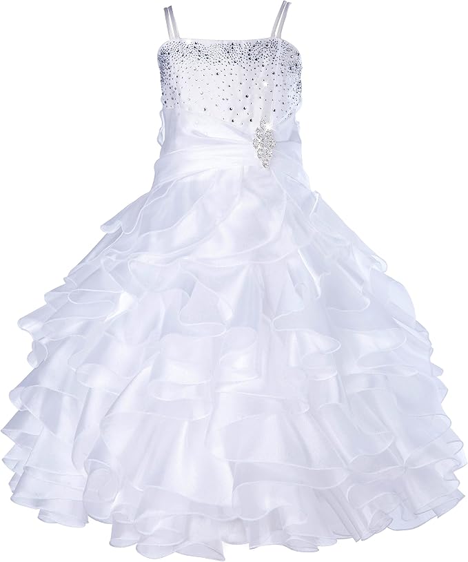 Sunnypetal Sparkling Blush Ruffle Flower Girl Dress Birthday Pageant Gown