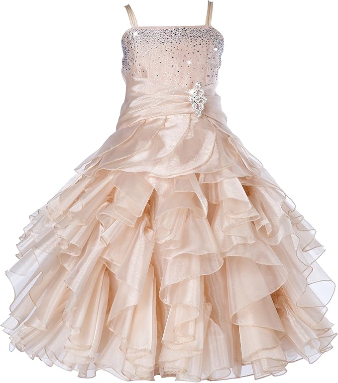 Sunnypetal Sparkling Blush Ruffle Flower Girl Dress Birthday Pageant Gown