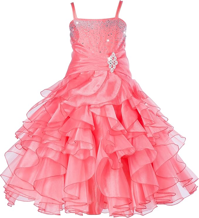 Sunnypetal Sparkling Blush Ruffle Flower Girl Dress Birthday Pageant Gown