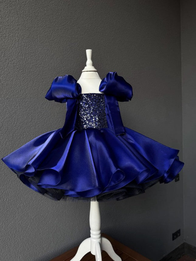 Sunnypetal Elegant Rose Gold Satin Tulle Princess Flower Girl Dress with Shoulder Bow