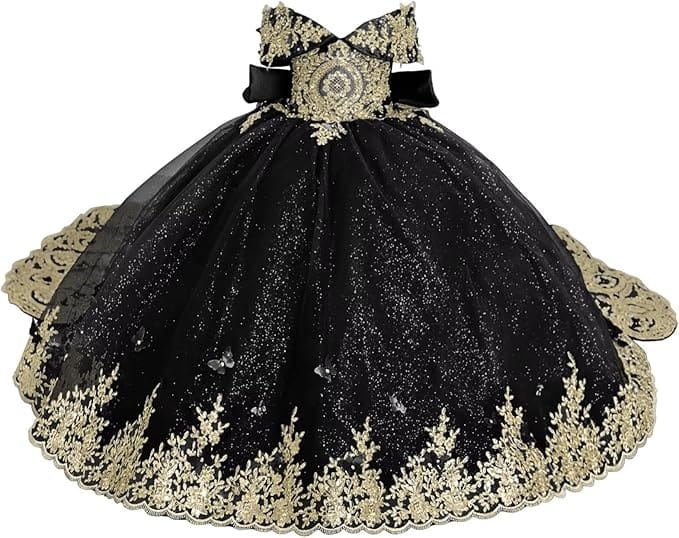 Black / 18m Sunnypetal Luxury Emerald Green Lace Appliqué Tulle Ball Gown Flower Girl Dress with Royal Train