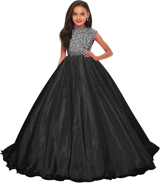 Black / 18m Sunnypetal Sparkling Hot Pink Ball Gown Flower Girl Dress with Rhinestones Beaded Bodice
