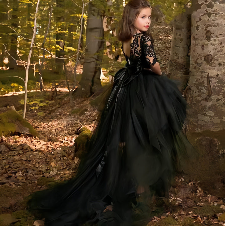 Black Lace Appliques Flower Girl Dresses for Wedding Pageant Gowns