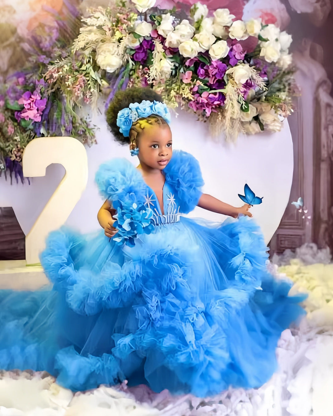 Blue / 12m Sunnypetal Lavender Ruffles Tulle Flower Girl Dresses Baby Kids Pageant Gowns