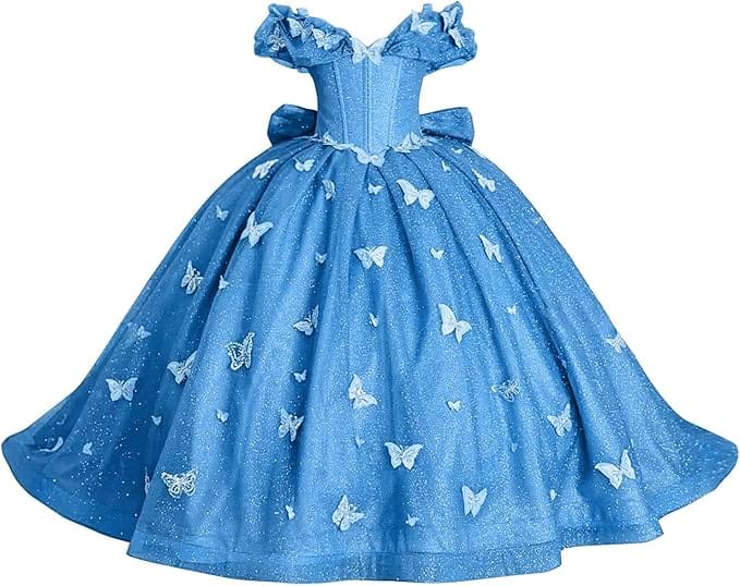 Blue / 18m Sunnypetal Enchanted Blue Butterfly Princess Flower Girl Dress