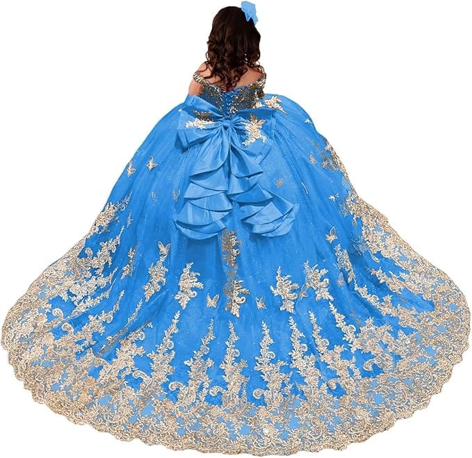 Blue / 18m Sunnypetal Royal Blue Embroidered Ball Gown Flower Girl Pageant Dress with Bow
