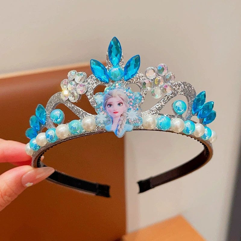 Blue Sunnypetal Children's Cartoon Princess Crown for Girls Crystal Pearl Headband Hair Accessories