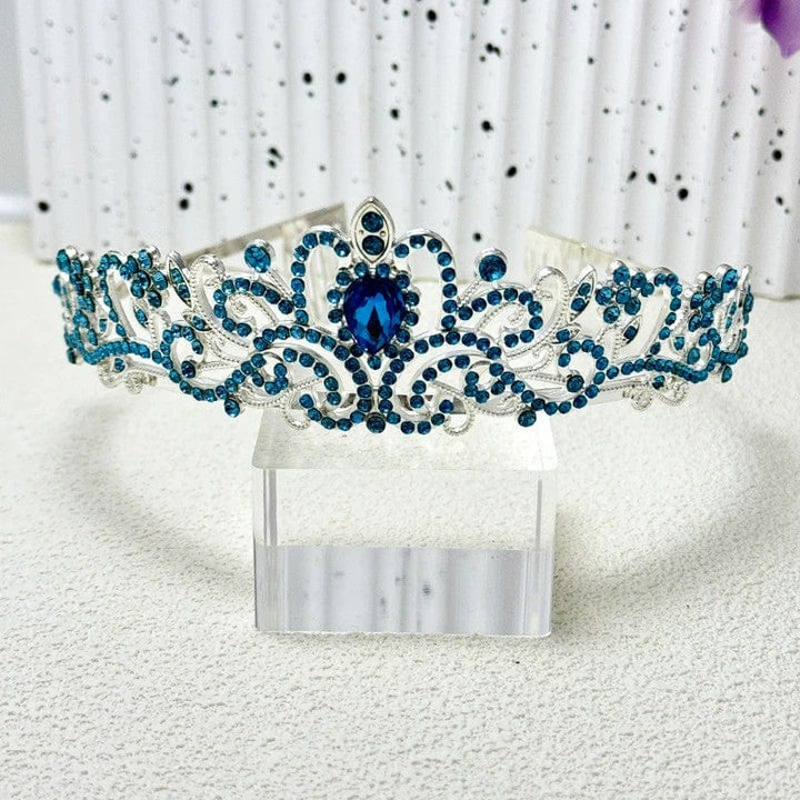 Blue Sunnypetal Crystal Tiara Crown Headband Princess Elegant Crown Wedding Prom Birthday Party Girl Gift