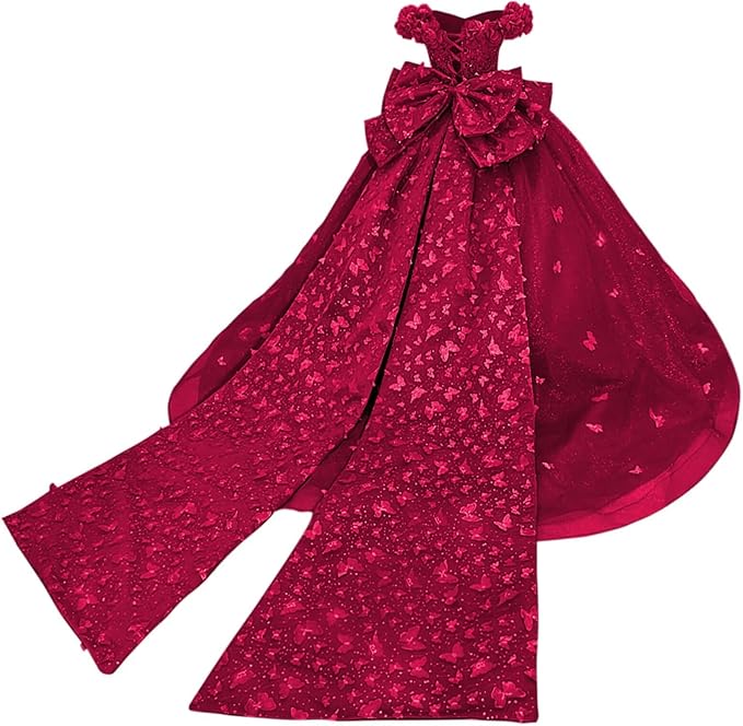 Burgundy / 18m Sunnypetal Princess Purple Tulle Ball Gown Flower Girl Dress with Butterfly Appliqués and Bow