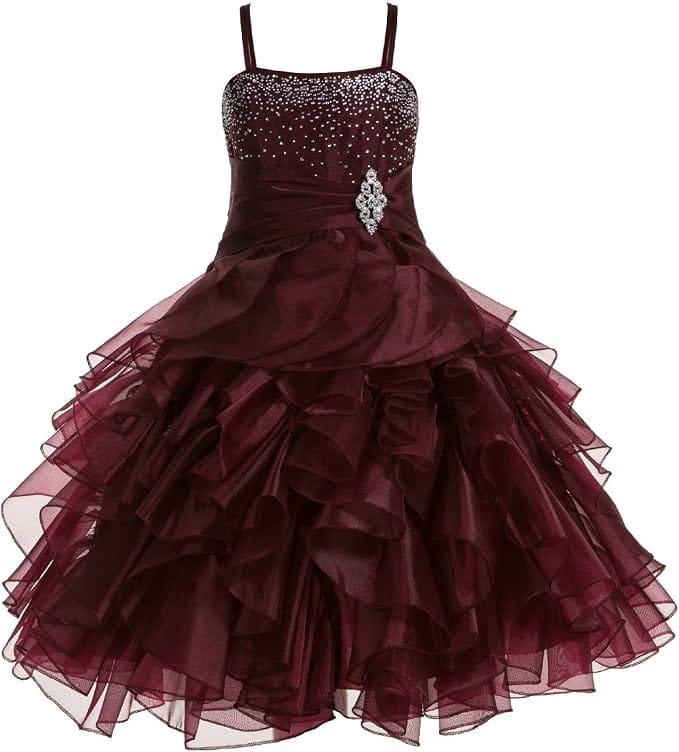 Burgundy / 18m Sunnypetal Sparkling Blush Ruffle Flower Girl Dress Birthday Pageant Gown