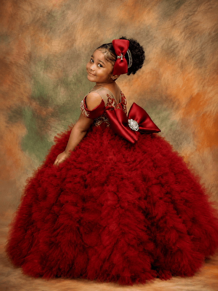 Burgundy / 3m Sunnypetal Purple Sequin Off-Shoulder Ball Gown Flower Girl Dress for Birthday Pageant