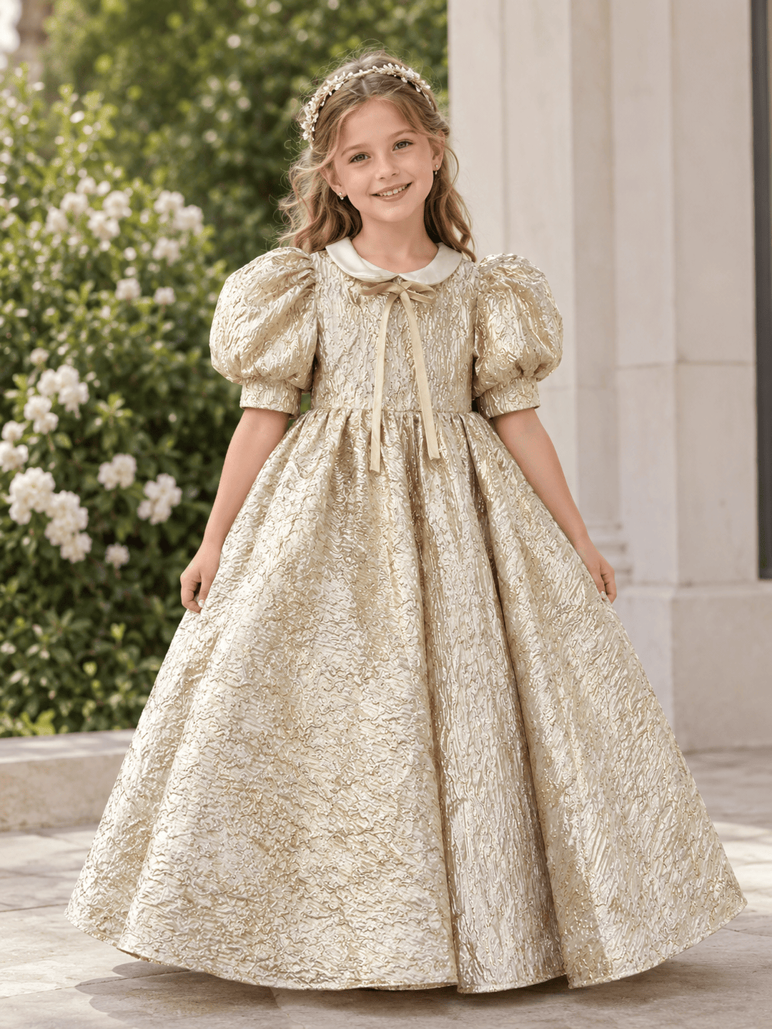 Champagne Gold / 3m Sunnypetal Luxury Champagne Gold Flower Girl Dress for Weddings, Birthdays and Special Occasions