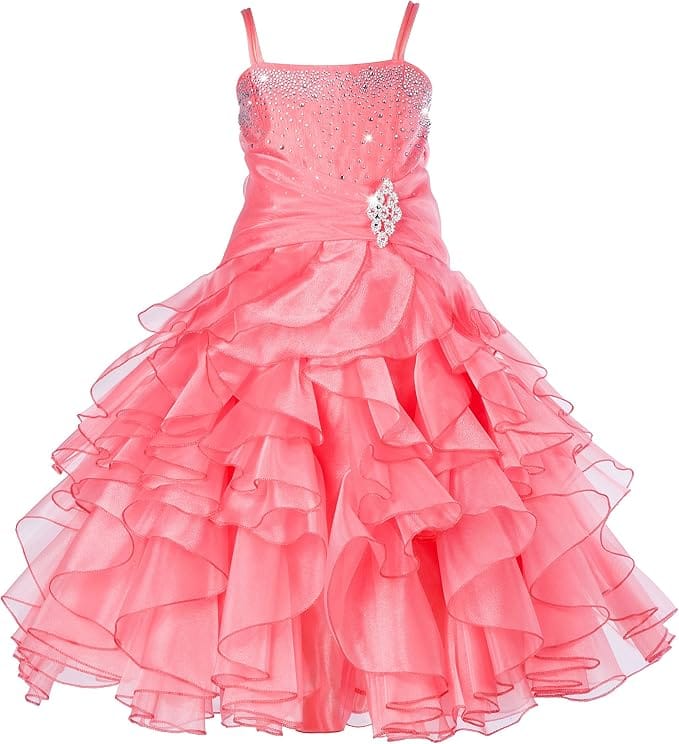 Coral / 18m Sunnypetal Sparkling Blush Ruffle Flower Girl Dress Birthday Pageant Gown
