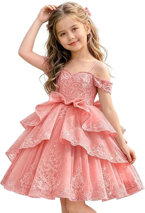 Dusty Pink / 18m Sunnypetal Elegant Sweetheart Lace Applique Princess Bow Flower Girl Pageant Dress