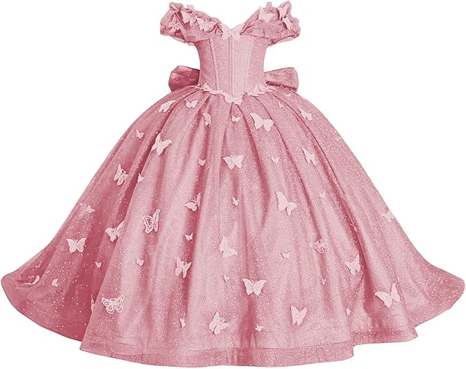 Dusty Pink / 18m Sunnypetal Enchanted Blue Butterfly Princess Flower Girl Dress