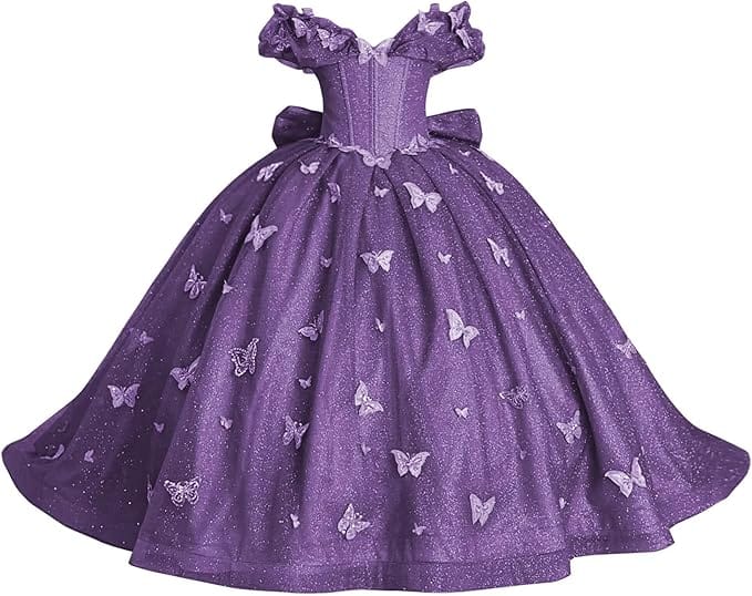 Dusty Purple / 18m Sunnypetal Enchanted Blue Butterfly Princess Flower Girl Dress