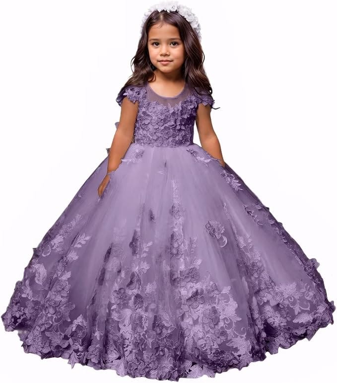 Dusty Purple / 18m Sunnypetal Romantic Blush Floral Lace Tulle Flower Girl Ball Gown