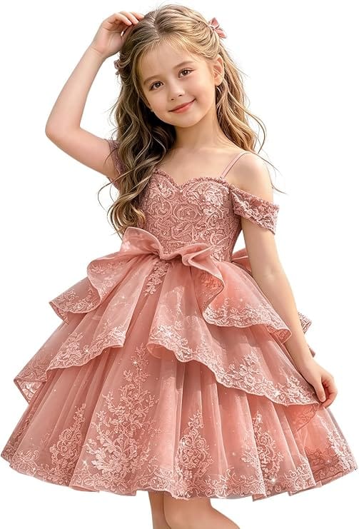 Dusty Rose / 18m Sunnypetal Elegant Sweetheart Lace Applique Princess Bow Flower Girl Pageant Dress
