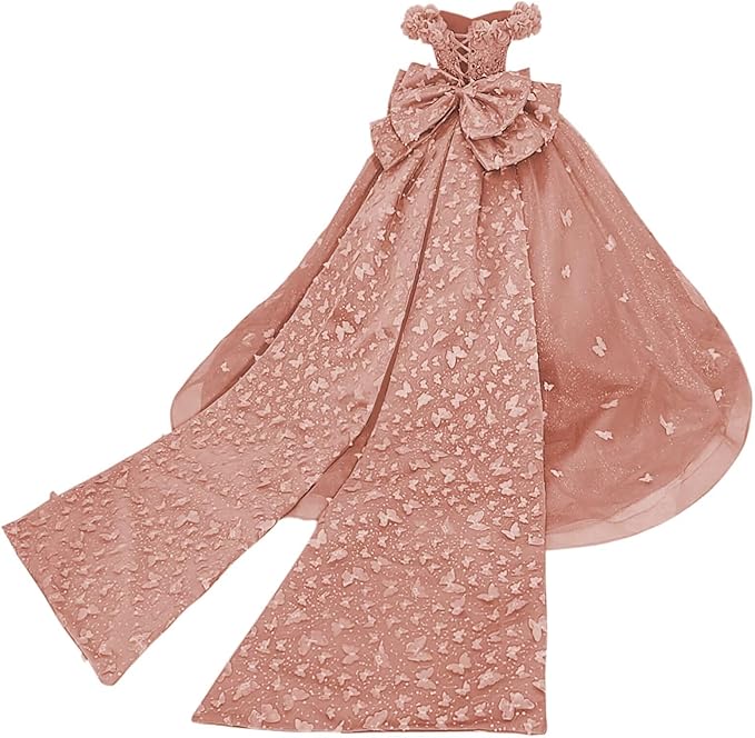 Dusty Rose / 18m Sunnypetal Princess Purple Tulle Ball Gown Flower Girl Dress with Butterfly Appliqués and Bow