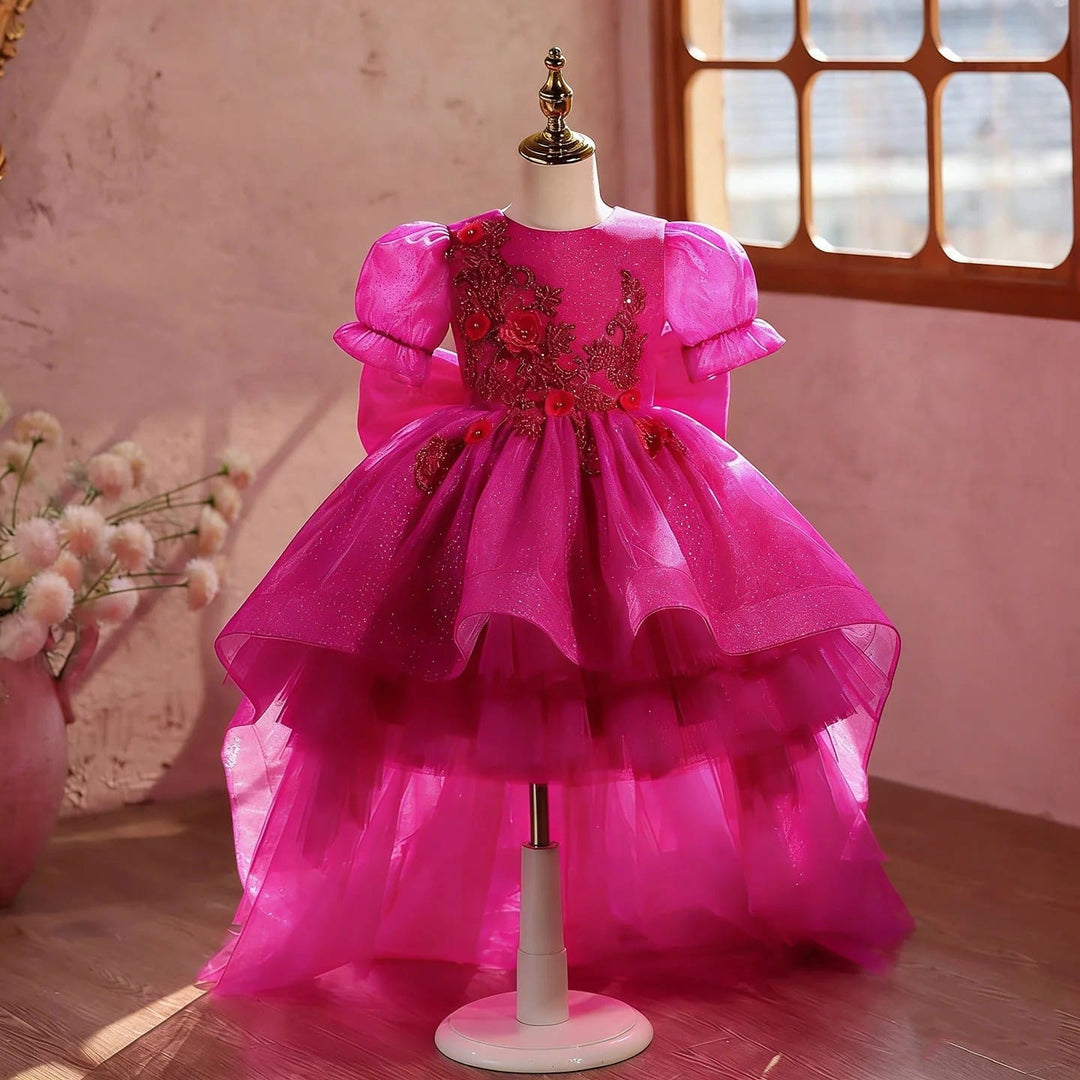 Fuchsia / 3m Sunnypetal Luxury Fuchsia Princess Flower Girl Dress with Big Bow &amp; Detachable Train