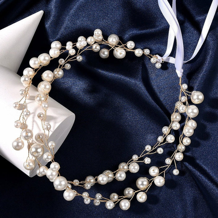 Gold Double Layer Sunnypetal Flower Girl Headpiece Pearl Wedding Headband Headband for Girls & Baby