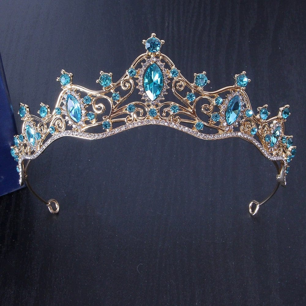 Gold-Lake Blue Sunnypetal Girls Headband Tiaras Crown Wedding Prom Pageant Headdress
