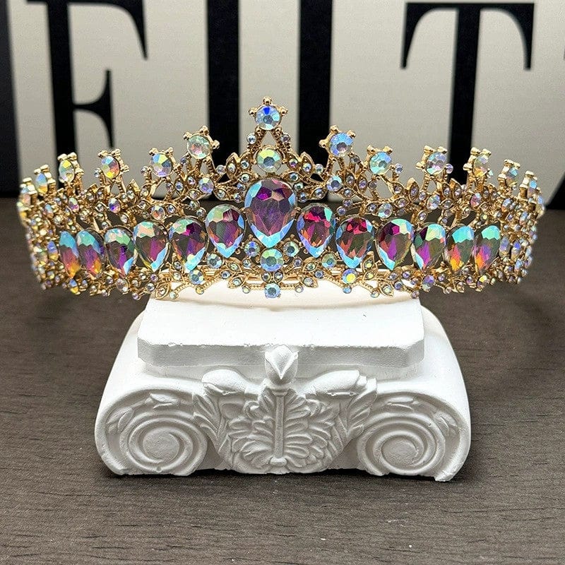 Gold-Multicolor Sunnypetal Rhinestone Crown Birthday Dress Tiaras Light Luxury Diamond Crown