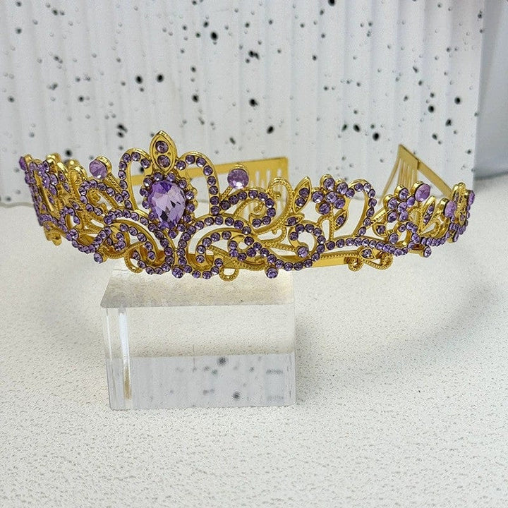 Gold Purple Sunnypetal Crystal Tiara Crown Headband Princess Elegant Crown Wedding Prom Birthday Party Girl Gift