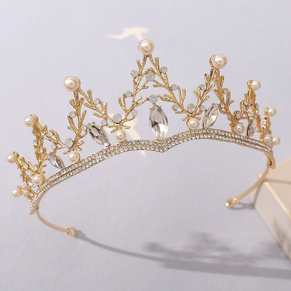 Gold Sunnypeta Tiaras and Crowns for Girls Princess Pearl Crystal Crown
