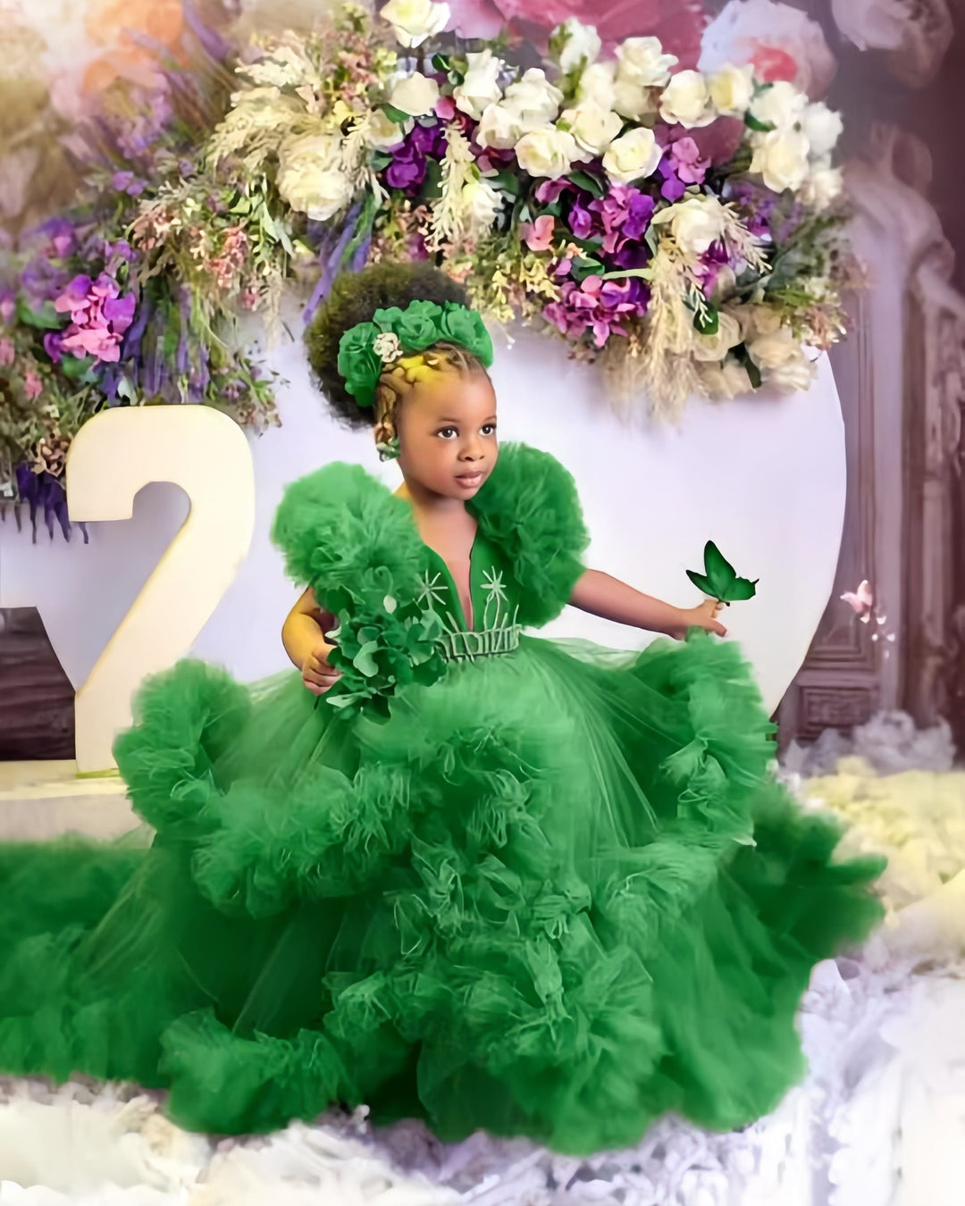 Green / 12m Sunnypetal Lavender Ruffles Tulle Flower Girl Dresses Baby Kids Pageant Gowns