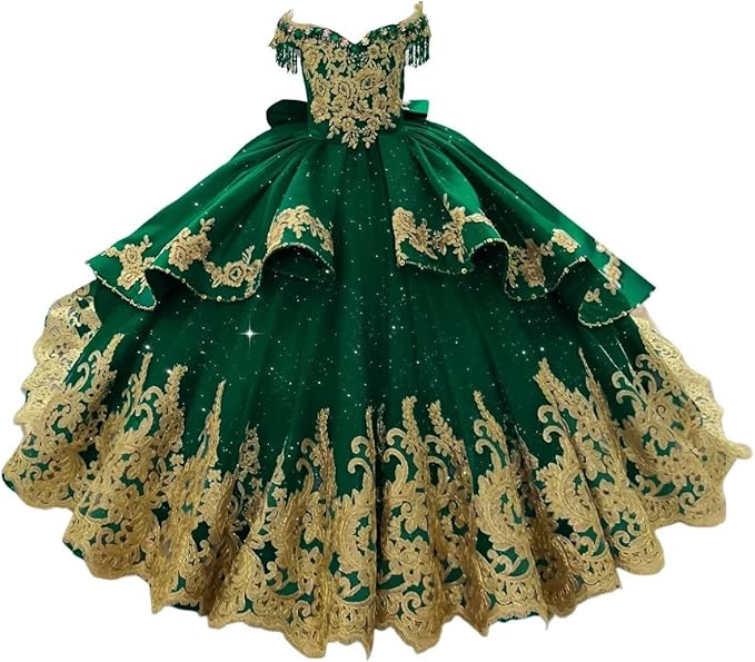 Green / 18m Sunnypetal Luxury Royal Blue Off-Shoulder Ball Gown Flower Girl Dress with Gold Embroidery