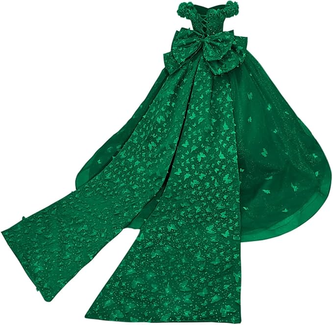 Green / 18m Sunnypetal Princess Purple Tulle Ball Gown Flower Girl Dress with Butterfly Appliqués and Bow