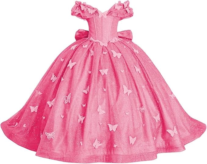 Hot Pink / 18m Sunnypetal Enchanted Blue Butterfly Princess Flower Girl Dress