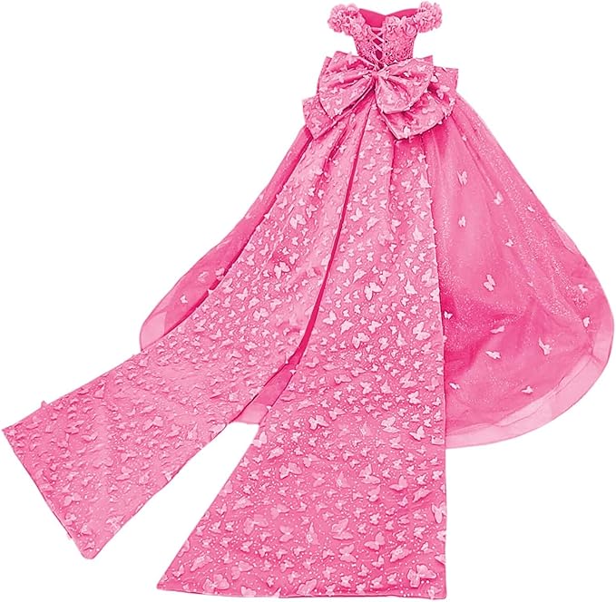 Hot Pink / 18m Sunnypetal Princess Purple Tulle Ball Gown Flower Girl Dress with Butterfly Appliqués and Bow