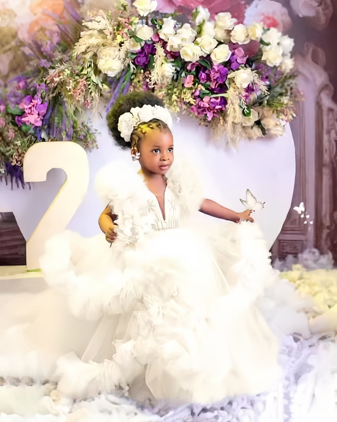 Ivory / 12m Sunnypetal Lavender Ruffles Tulle Flower Girl Dresses Baby Kids Pageant Gowns
