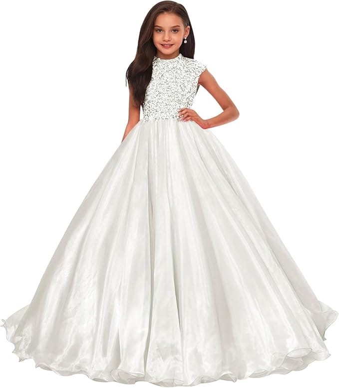 Ivory / 18m Sunnypetal Sparkling Hot Pink Ball Gown Flower Girl Dress with Rhinestones Beaded Bodice