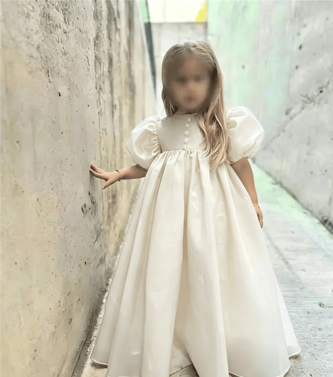 Ivory / 3m Sunnypetal Elegant Puffy Sleeve Satin Floor-Length Princess Flower Girl Dresses