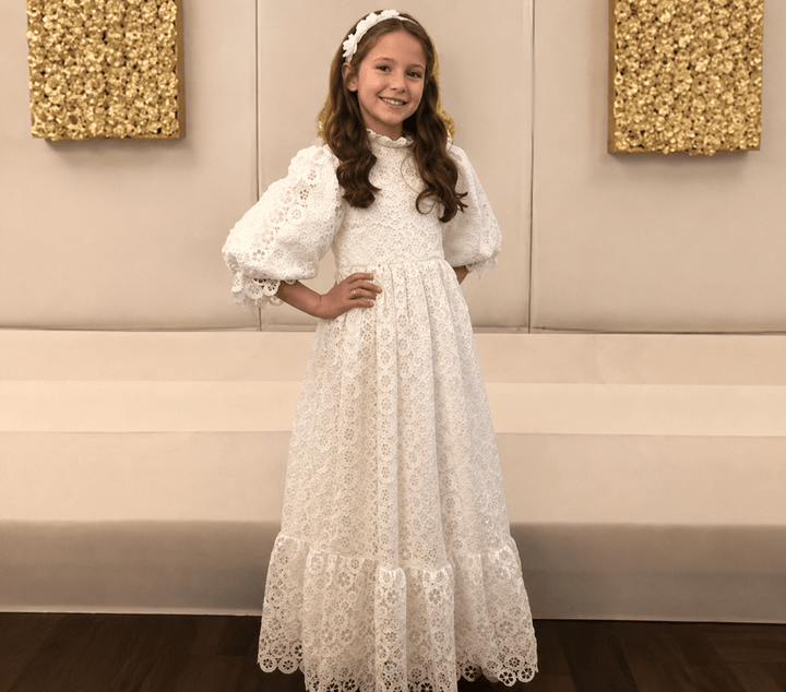 Ivory / 3m Sunnypetal Flower Girl Dress Customized Puffy Sleeves Pricness Pageant Party Floor-Length Dresses