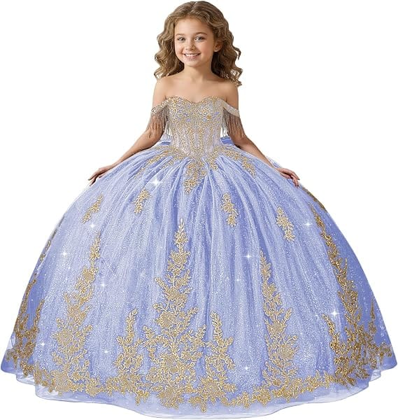 Lavender / 18m Sunnypetal Black Off-Shoulder Floral Embroidery Flower Girl Ball Gown
