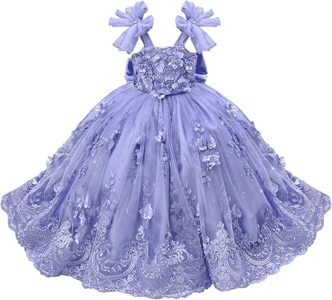 Lavender / 18m Sunnypetal Enchanted Mint Green Tulle Ball Gown Flower Girl Dress with 3D Floral Appliqués
