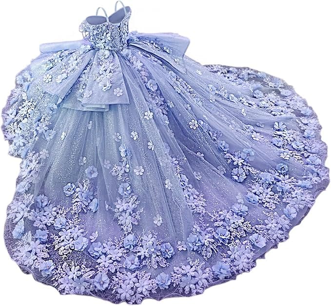 Lavender / 18m Sunnypetal Exquisite Tulle Off-Shoulder Flower Girl Dress Pageant Gown with 3D Floral Appliqués