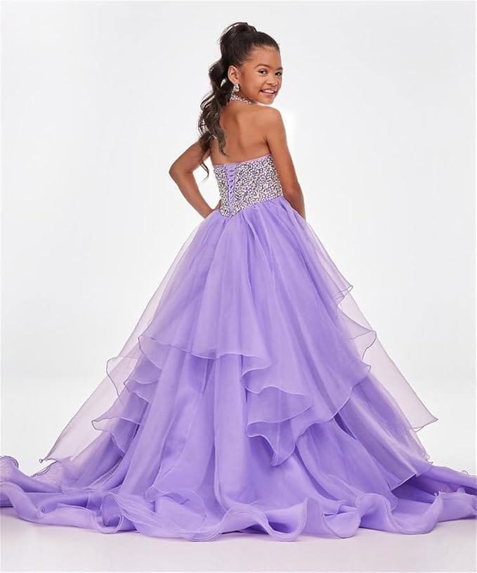 Lavender / 18m Sunnypetal Layered Organza Princess Ball Gown Flower Girl Dress for Pageant &amp; Party
