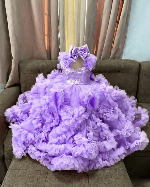 Lavender / 18m Sunnypetal Luxury Hot Pink Ruffle Tulle Flower Girl Ball Gown with Sequin Bow