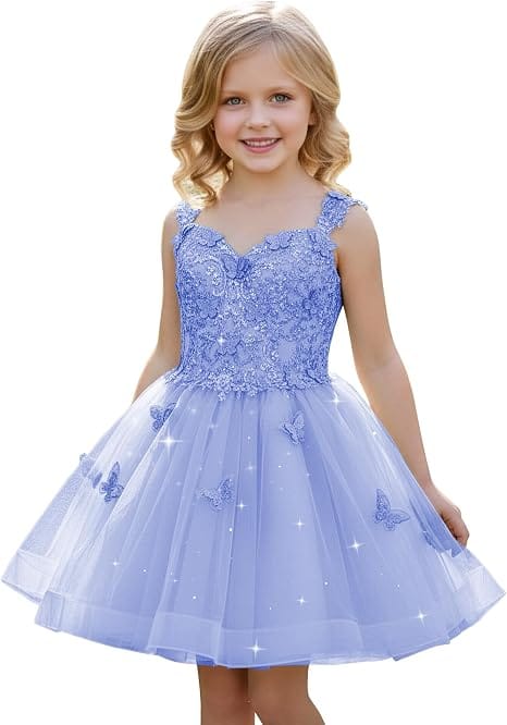Lavender / 18m Sunnypetal Luxury Mint Green Butterfly Lace Flower Girl Dress