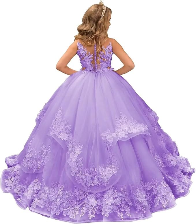 Lavender / 18m Sunnypetal Pink Lace Appliques Floral Flower Girl Dresses Birthday Party Princess Dresss