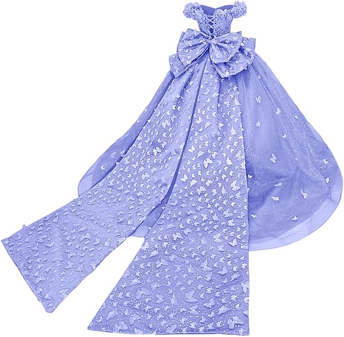 Lavender / 18m Sunnypetal Princess Purple Tulle Ball Gown Flower Girl Dress with Butterfly Appliqués and Bow