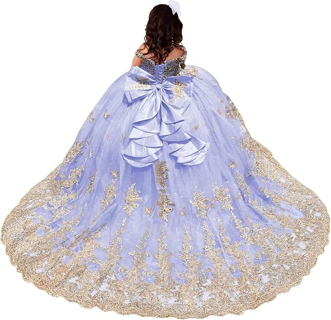 Lavender / 18m Sunnypetal Royal Blue Embroidered Ball Gown Flower Girl Pageant Dress with Bow