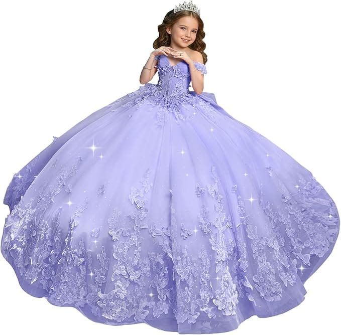 Lavender / 18m Sunnypetal Sweetheart Neck 3D Butterfly Tulle Flower Girl Dress with Big Bow