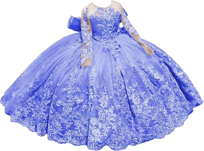 Lavender Deep / 18m Sunnypetal Sparkling Long Sleeve Lace Tulle Flower Girl Dress with Glitter Appliqué &amp; Bow