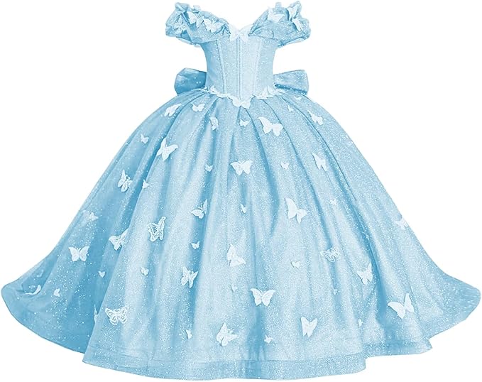 Light Blue / 18m Sunnypetal Enchanted Blue Butterfly Princess Flower Girl Dress